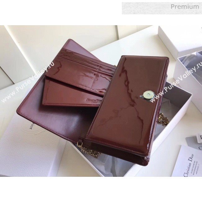 Dior Lady Dior Clutch with Chain in Cannage Patent Leather Burgundy 2018 (XXG-20030822)