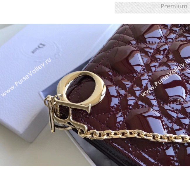 Dior Lady Dior Clutch with Chain in Cannage Patent Leather Burgundy 2018 (XXG-20030822)