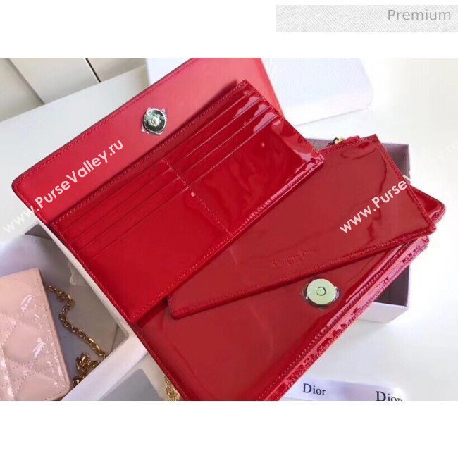 Dior Lady Dior Clutch with Chain in Cannage Patent Leather Red 2018 (XXG-20030821)