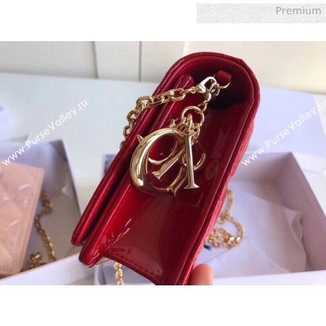 Dior Lady Dior Clutch with Chain in Cannage Patent Leather Red 2018 (XXG-20030821)