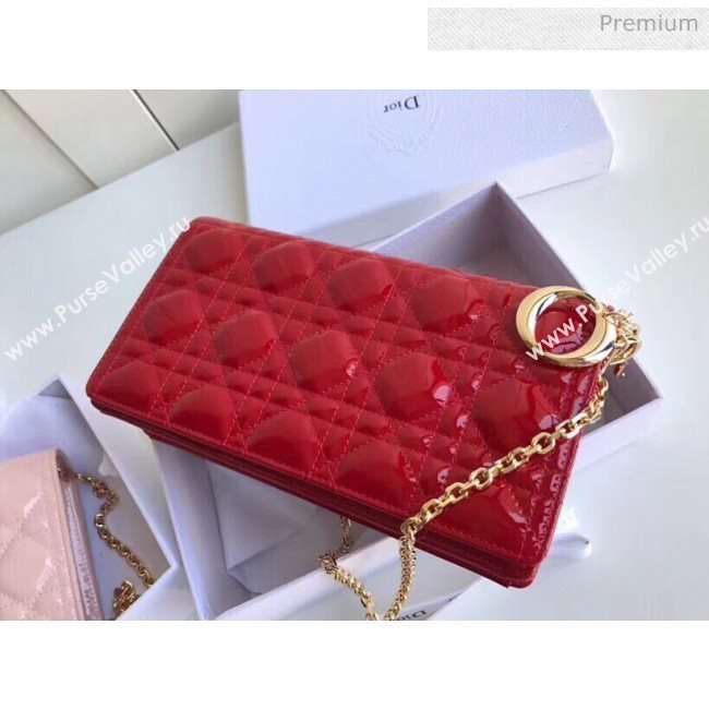Dior Lady Dior Clutch with Chain in Cannage Patent Leather Red 2018 (XXG-20030821)