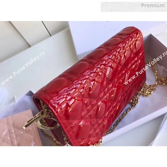 Dior Lady Dior Clutch with Chain in Cannage Patent Leather Red 2018 (XXG-20030821)