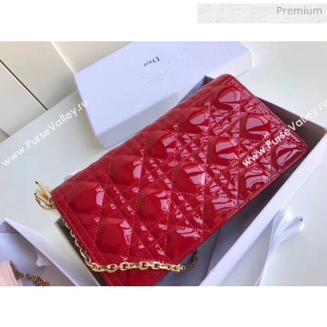 Dior Lady Dior Clutch with Chain in Cannage Patent Leather Red 2018 (XXG-20030821)