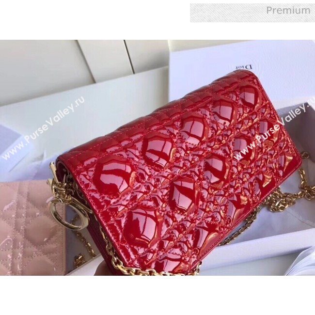 Dior Lady Dior Clutch with Chain in Cannage Patent Leather Red 2018 (XXG-20030821)