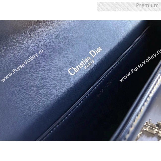 Dior Lady Dior Clutch with Chain in Cannage Patent Leather Navy Blue 2018 (XXG-20030820)