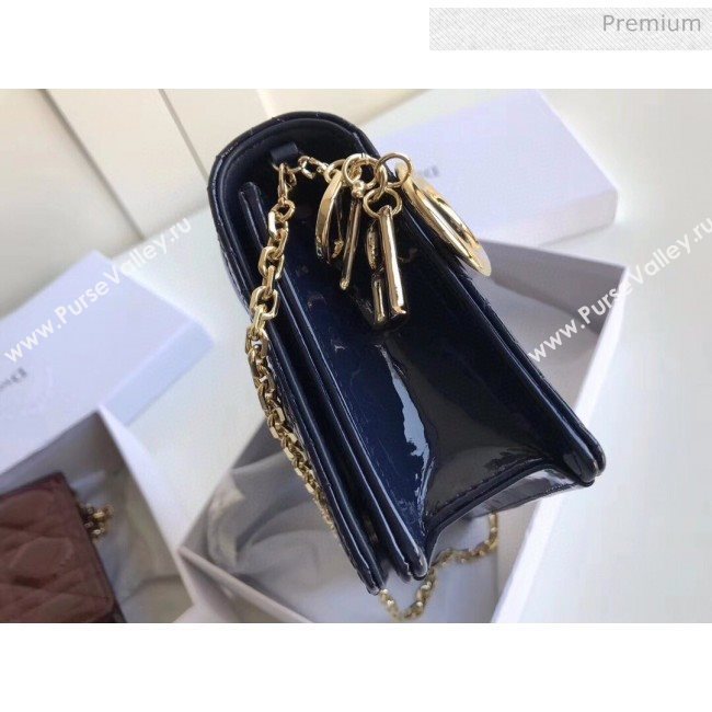 Dior Lady Dior Clutch with Chain in Cannage Patent Leather Navy Blue 2018 (XXG-20030820)