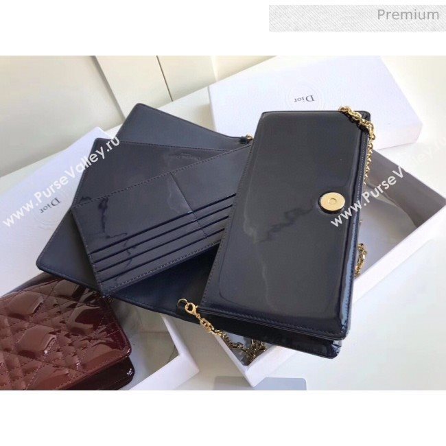 Dior Lady Dior Clutch with Chain in Cannage Patent Leather Navy Blue 2018 (XXG-20030820)