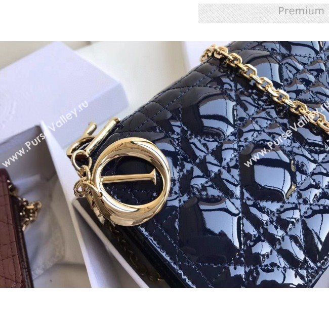 Dior Lady Dior Clutch with Chain in Cannage Patent Leather Navy Blue 2018 (XXG-20030820)