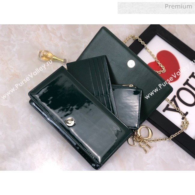 Dior Lady Dior Clutch with Chain in Cannage Patent Leather Green 2018 (XXG-20030824)