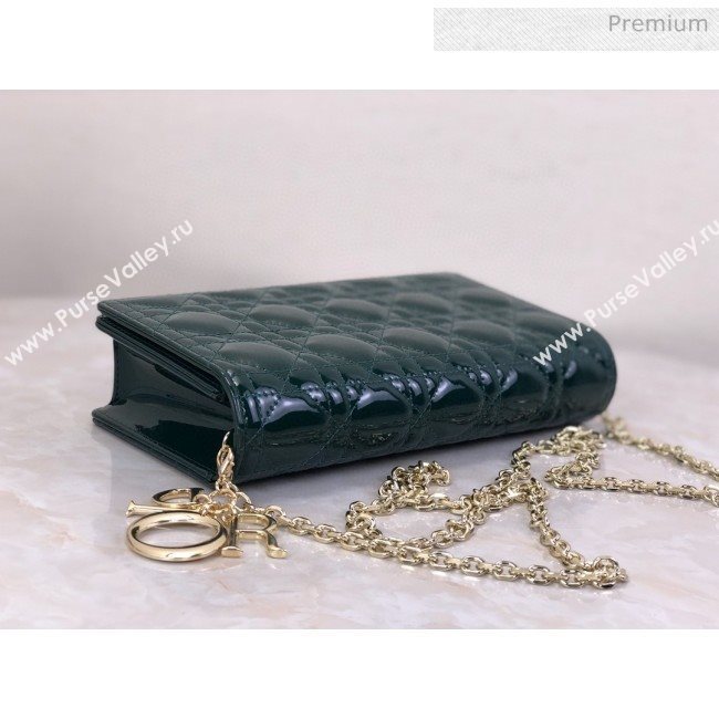 Dior Lady Dior Clutch with Chain in Cannage Patent Leather Green 2018 (XXG-20030824)