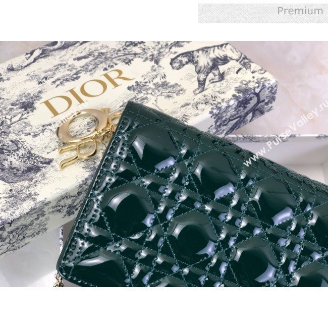 Dior Lady Dior Clutch with Chain in Cannage Patent Leather Green 2018 (XXG-20030824)