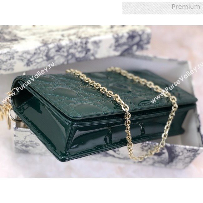 Dior Lady Dior Clutch with Chain in Cannage Patent Leather Green 2018 (XXG-20030824)