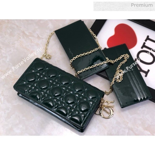 Dior Lady Dior Clutch with Chain in Cannage Patent Leather Green 2018 (XXG-20030824)