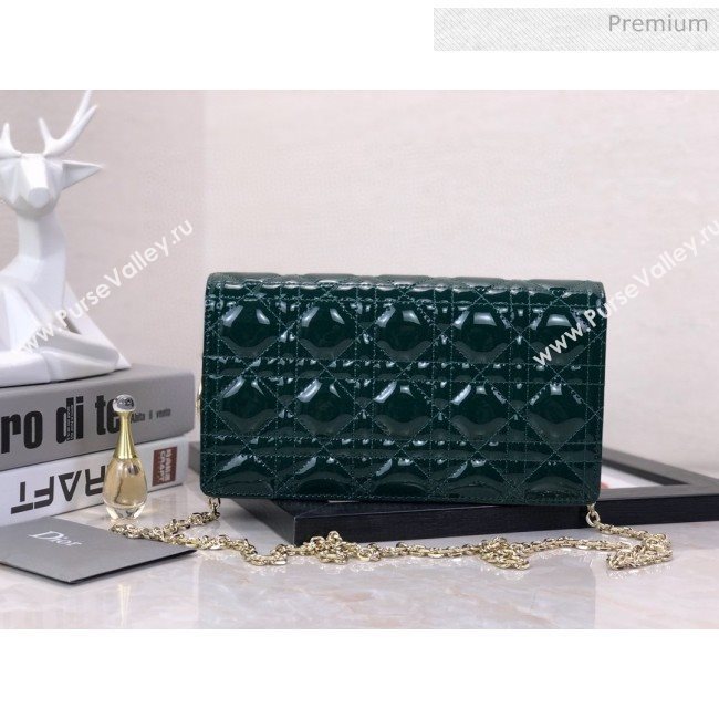 Dior Lady Dior Clutch with Chain in Cannage Patent Leather Green 2018 (XXG-20030824)