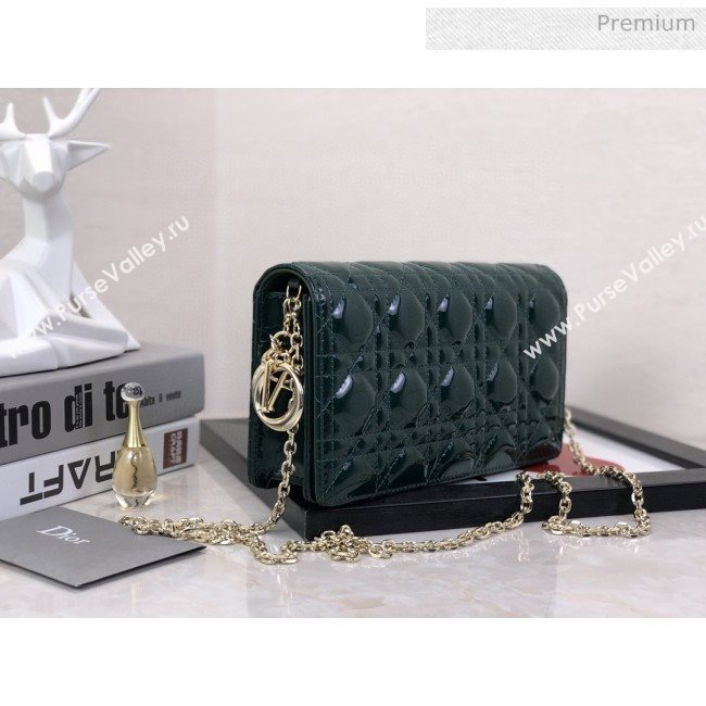 Dior Lady Dior Clutch with Chain in Cannage Patent Leather Green 2018 (XXG-20030824)