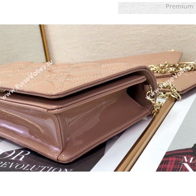 Dior Lady Dior Clutch with Chain in Cannage Patent Leather Beige 2018 (XXG-20030823)