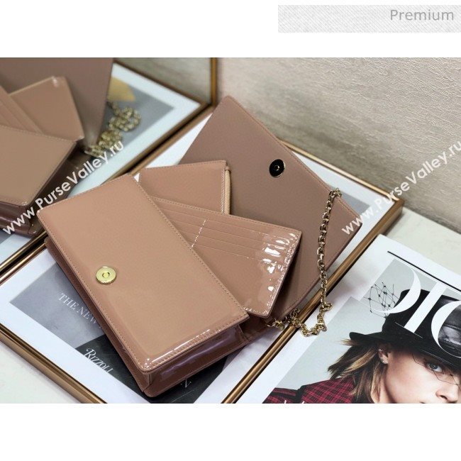 Dior Lady Dior Clutch with Chain in Cannage Patent Leather Beige 2018 (XXG-20030823)