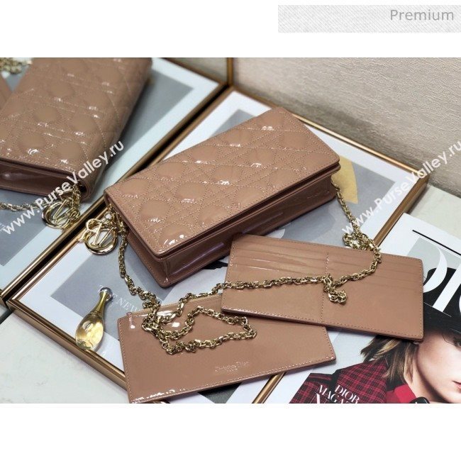 Dior Lady Dior Clutch with Chain in Cannage Patent Leather Beige 2018 (XXG-20030823)