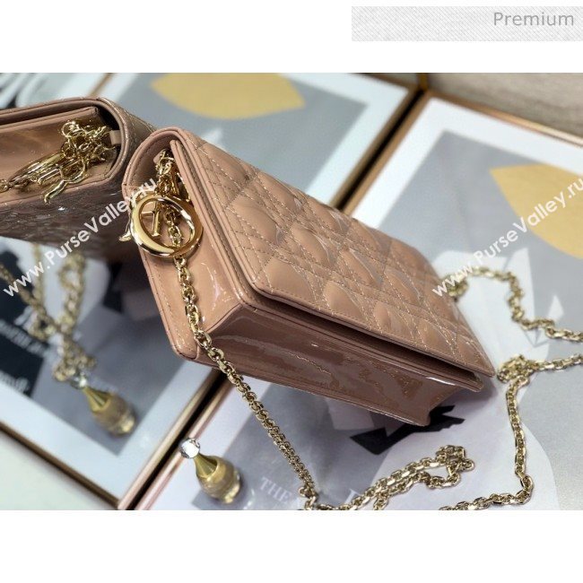 Dior Lady Dior Clutch with Chain in Cannage Patent Leather Beige 2018 (XXG-20030823)
