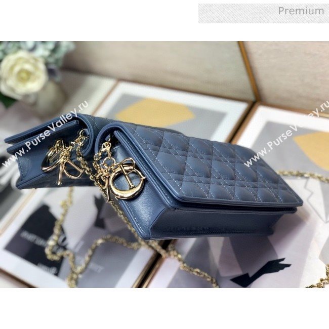 Dior Lady Dior Clutch with Chain in Cannage Lambskin Light Blue 2018 (XXG-20030825)