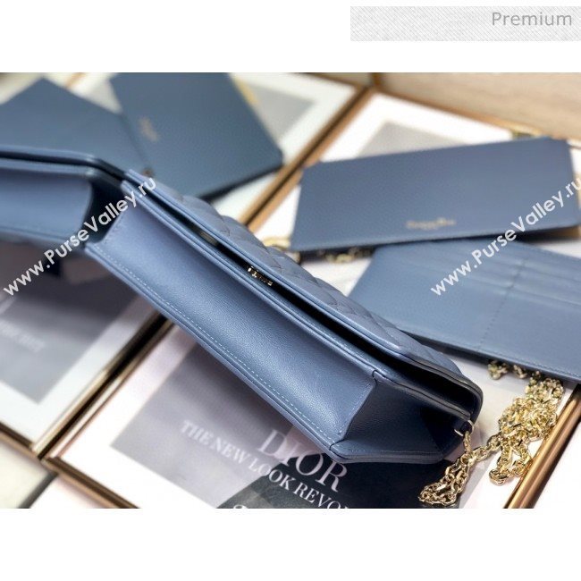 Dior Lady Dior Clutch with Chain in Cannage Lambskin Light Blue 2018 (XXG-20030825)