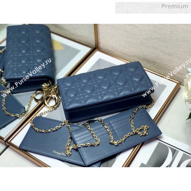 Dior Lady Dior Clutch with Chain in Cannage Lambskin Light Blue 2018 (XXG-20030825)