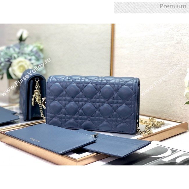 Dior Lady Dior Clutch with Chain in Cannage Lambskin Light Blue 2018 (XXG-20030825)