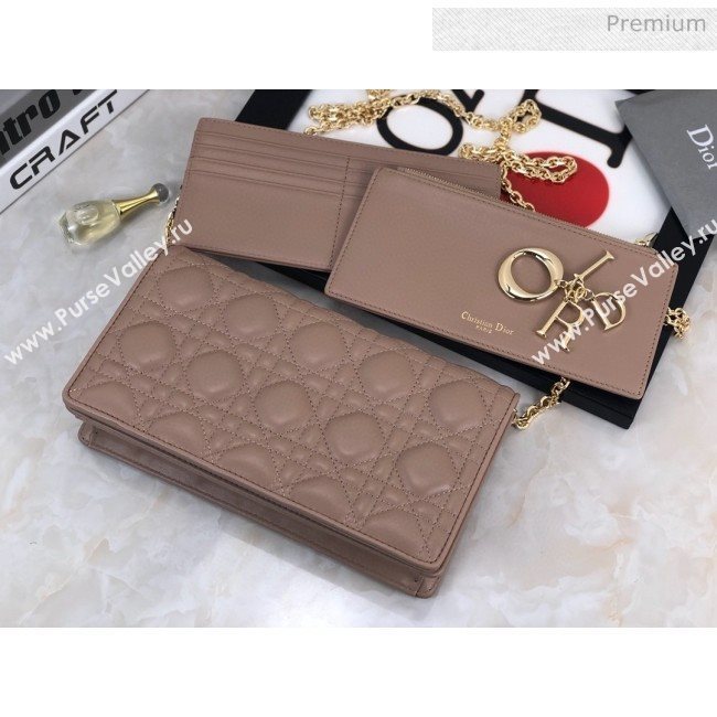 Dior Lady Dior Clutch with Chain in Cannage Lambskin Beige 2018 (XXG-20030826)