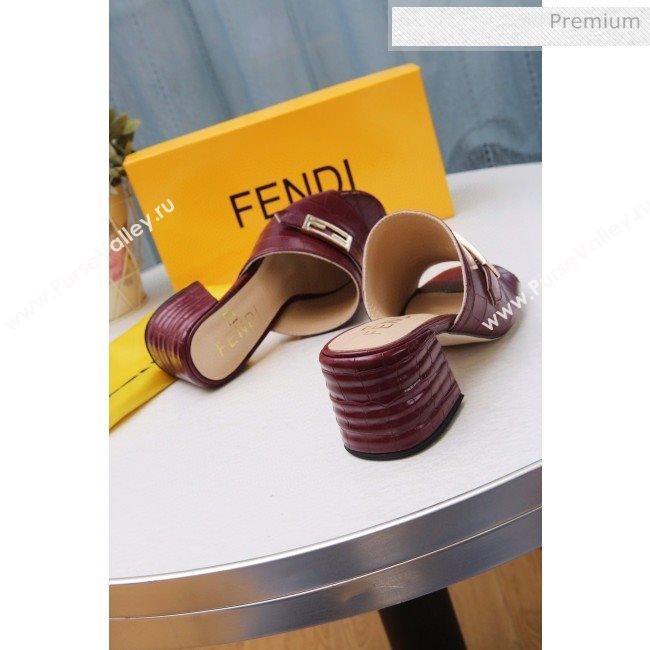 Fendi Promenade Stone-Grained Leather Heel Slide Sandals Burdundy 2020 (MD-20030808)