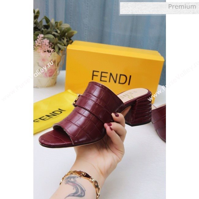 Fendi Promenade Stone-Grained Leather Heel Slide Sandals Burdundy 2020 (MD-20030808)