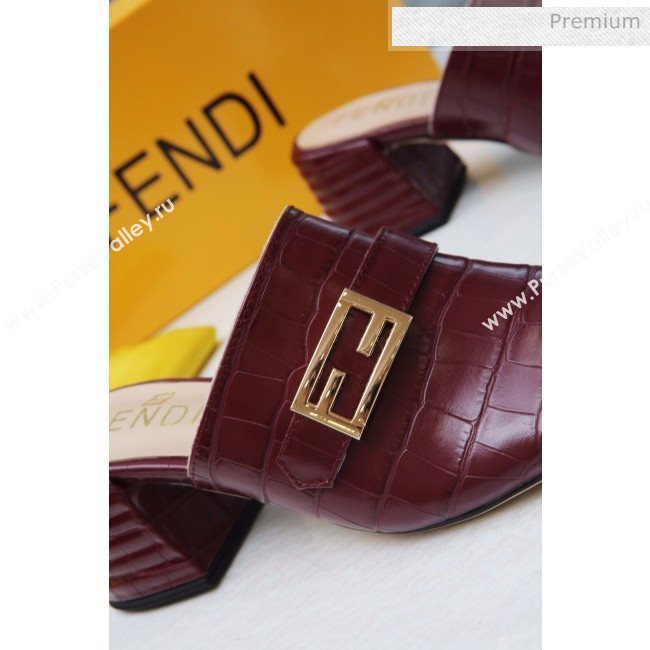 Fendi Promenade Stone-Grained Leather Heel Slide Sandals Burdundy 2020 (MD-20030808)