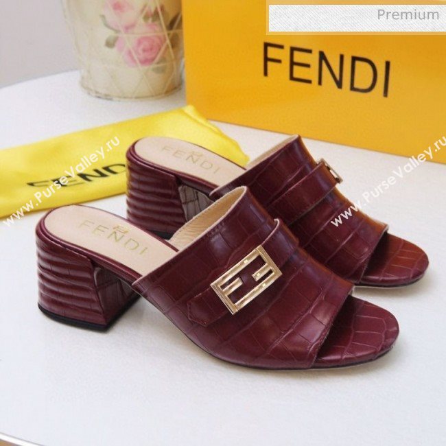 Fendi Promenade Stone-Grained Leather Heel Slide Sandals Burdundy 2020 (MD-20030808)