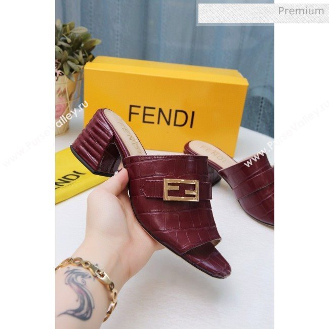 Fendi Promenade Stone-Grained Leather Heel Slide Sandals Burdundy 2020 (MD-20030808)