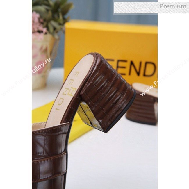 Fendi Promenade Stone-Grained Leather Heel Slide Sandals Brown 2020 (MD-20030810)