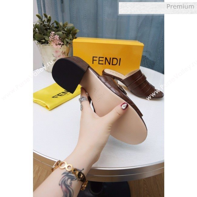 Fendi Promenade Stone-Grained Leather Heel Slide Sandals Brown 2020 (MD-20030810)