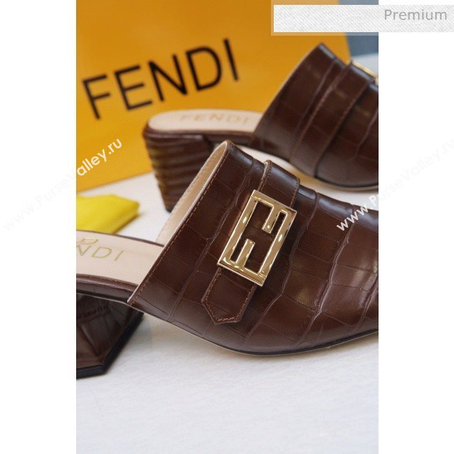 Fendi Promenade Stone-Grained Leather Heel Slide Sandals Brown 2020 (MD-20030810)