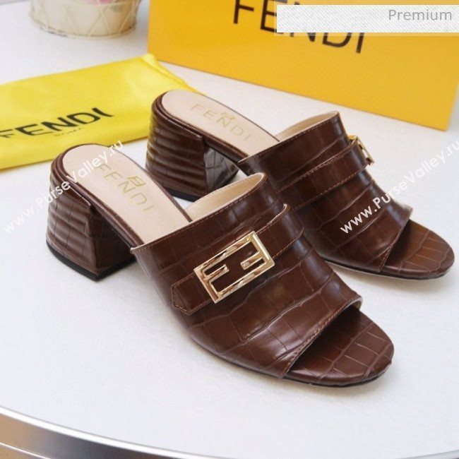 Fendi Promenade Stone-Grained Leather Heel Slide Sandals Brown 2020 (MD-20030810)