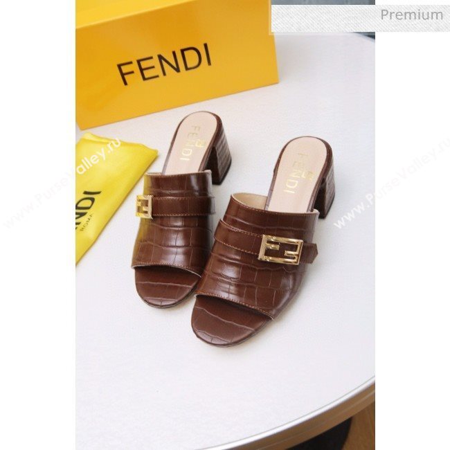 Fendi Promenade Stone-Grained Leather Heel Slide Sandals Brown 2020 (MD-20030810)