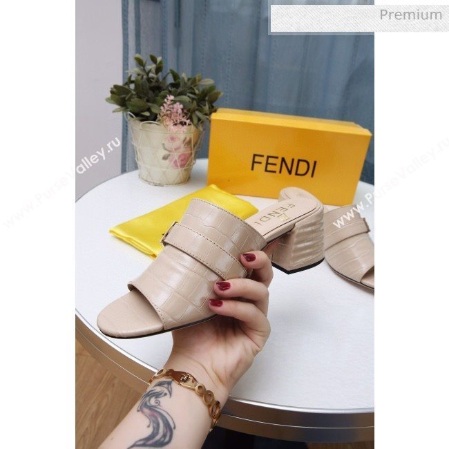 Fendi Promenade Stone-Grained Leather Heel Slide Sandals Apricot 2020 (MD-20030809)