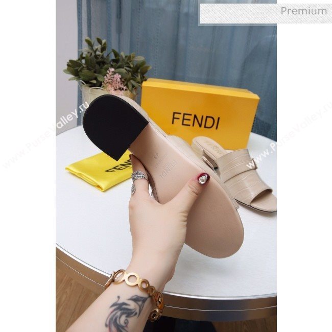 Fendi Promenade Stone-Grained Leather Heel Slide Sandals Apricot 2020 (MD-20030809)