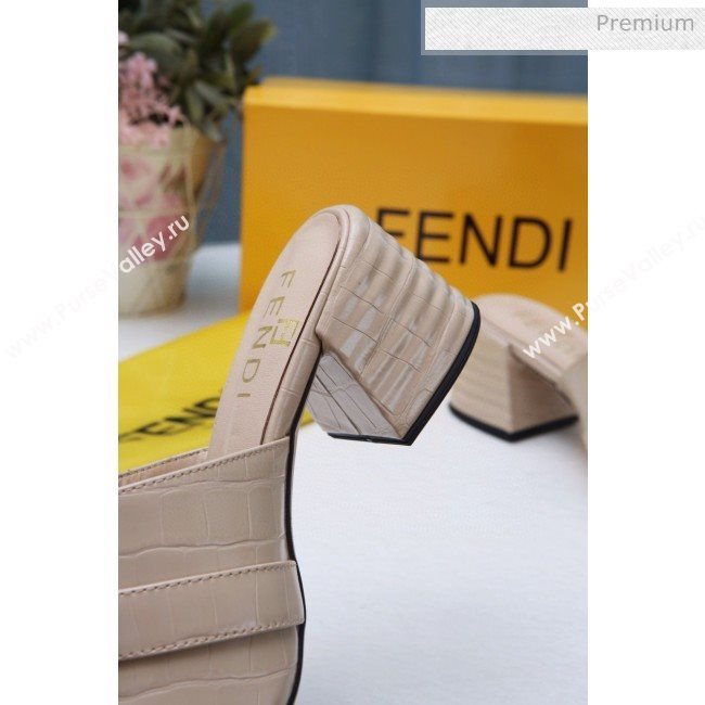 Fendi Promenade Stone-Grained Leather Heel Slide Sandals Apricot 2020 (MD-20030809)