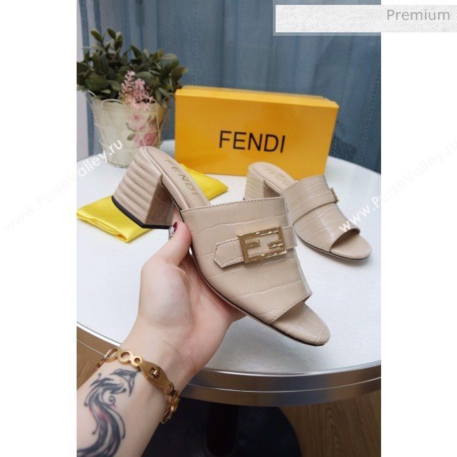 Fendi Promenade Stone-Grained Leather Heel Slide Sandals Apricot 2020 (MD-20030809)