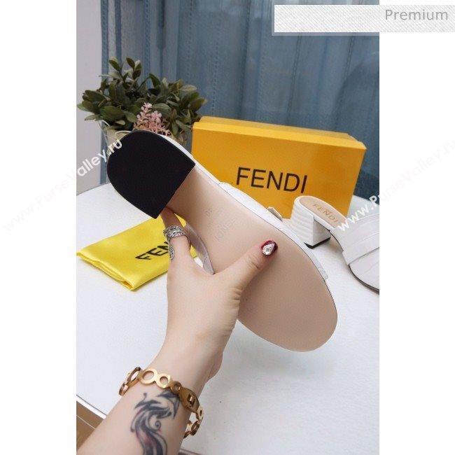 Fendi Promenade Stone-Grained Leather Heel Slide Sandals White 2020 (MD-20030807)