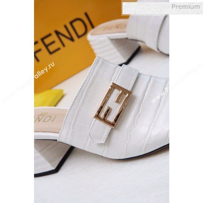 Fendi Promenade Stone-Grained Leather Heel Slide Sandals White 2020 (MD-20030807)