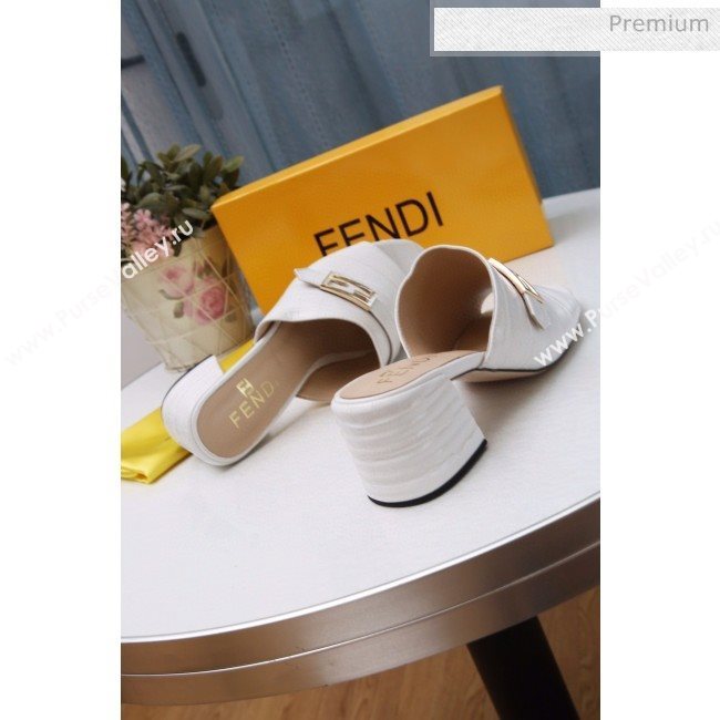 Fendi Promenade Stone-Grained Leather Heel Slide Sandals White 2020 (MD-20030807)
