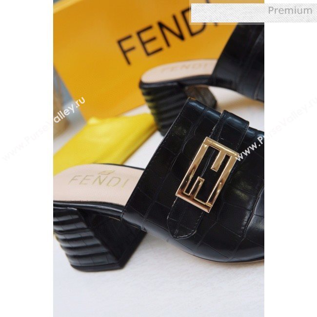 Fendi Promenade Stone-Grained Leather Heel Slide Sandals Black 2020 (MD-20030806)