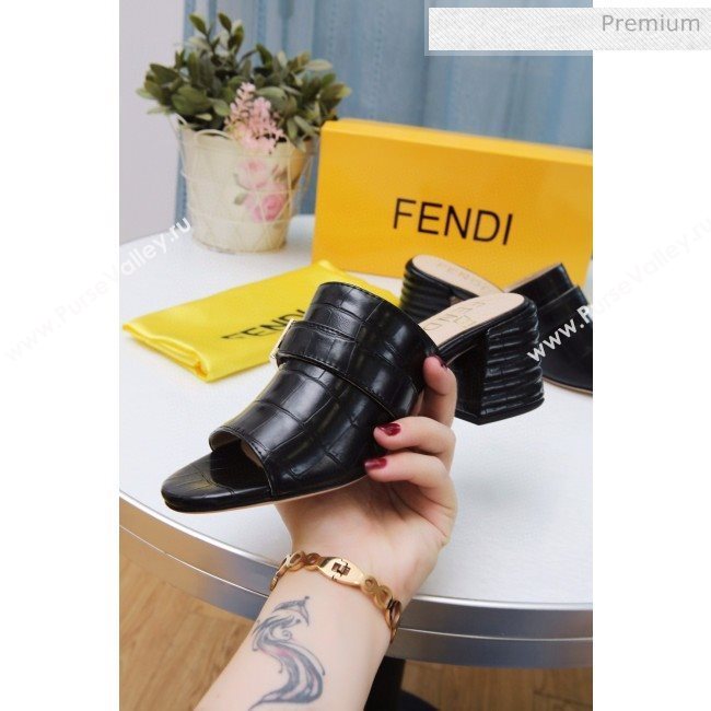 Fendi Promenade Stone-Grained Leather Heel Slide Sandals Black 2020 (MD-20030806)