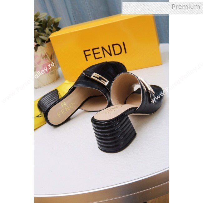 Fendi Promenade Stone-Grained Leather Heel Slide Sandals Black 2020 (MD-20030806)