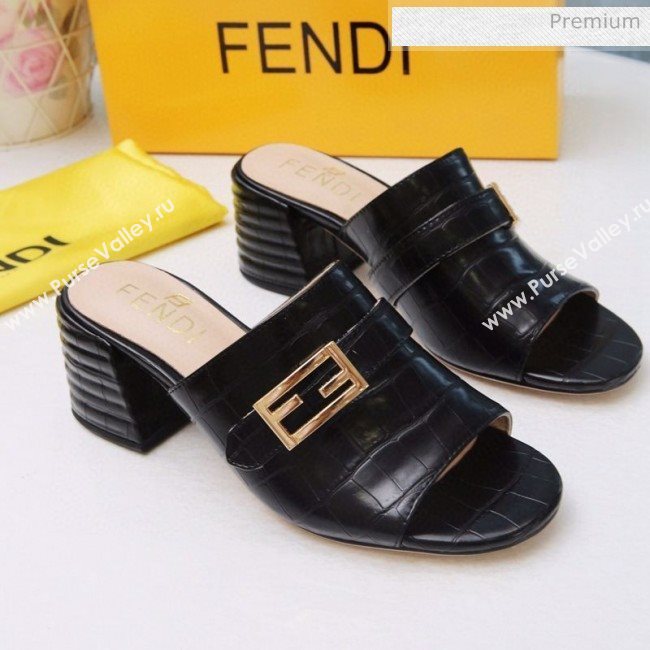 Fendi Promenade Stone-Grained Leather Heel Slide Sandals Black 2020 (MD-20030806)