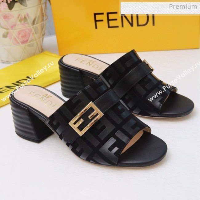 Fendi Promenade FF Heel Slide Sandals Black 2020 (MD-20030811)